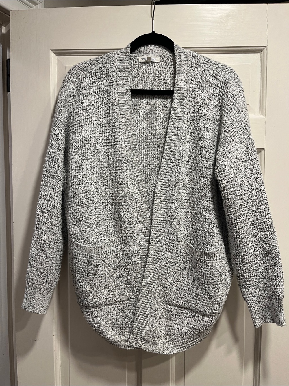 Workshop Republic Clothing Gray Open-Front Knit Cardigan with Pockets
